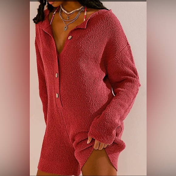 Free People Beau Sweater Romper in Rusted Coral. Size XS. NWOT - Picture 3 of 10